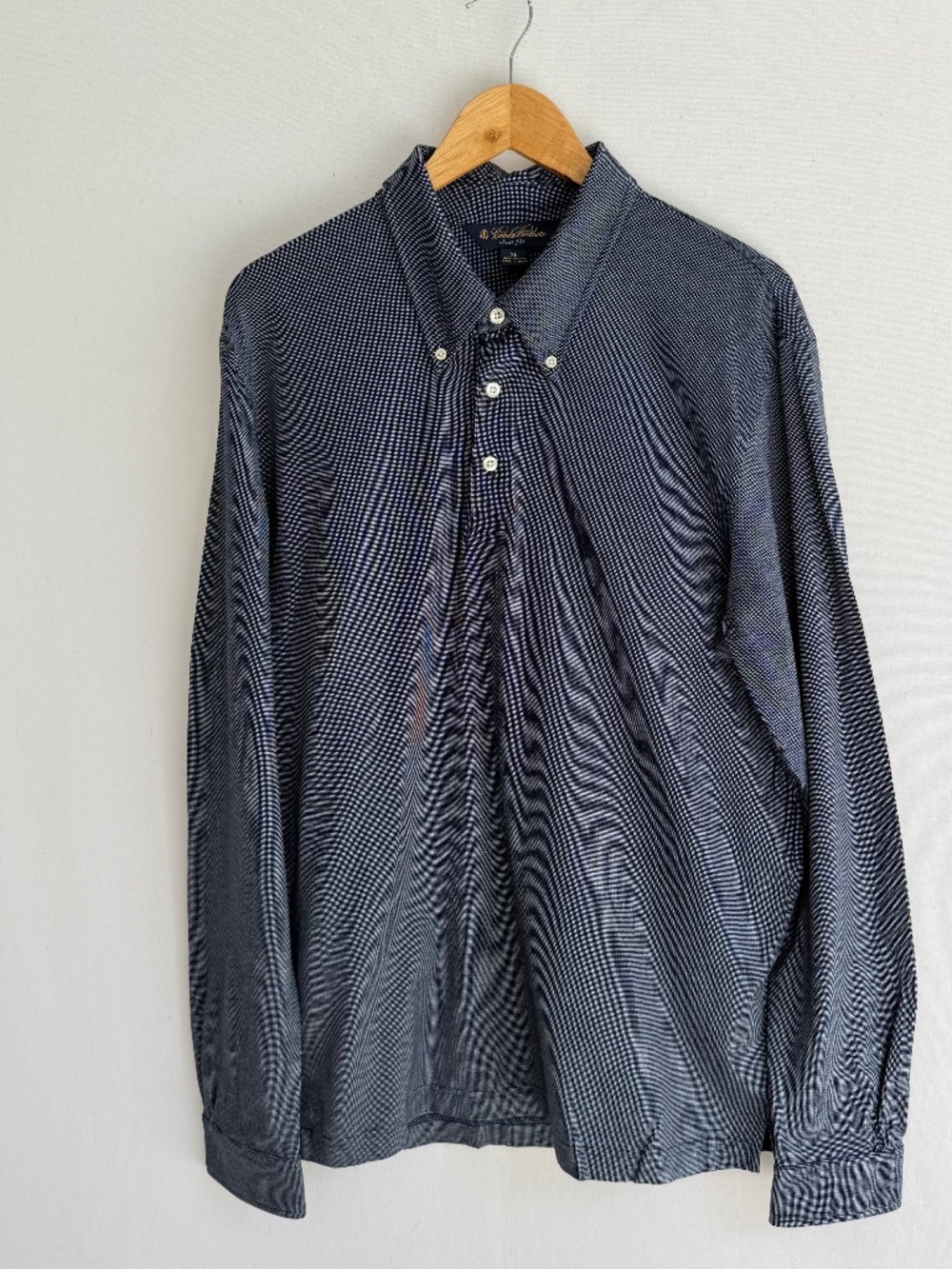 BROOKS BROTHERS Men’s XL Slim Fit Blue White Micro Check Long Sleeve Polo